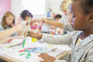 toddlers painting in class