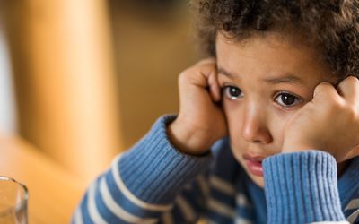 Close up of crying little boy.