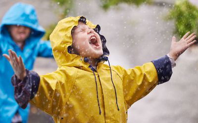 Rainy day outdoor activities - kids in raincoats