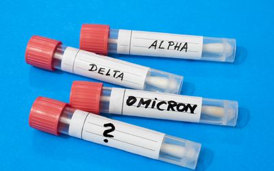 Swab tubes with medical samples labeled with COVID-19 variants