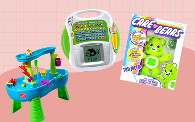 Three toys for 4-year-old girls on a pink background