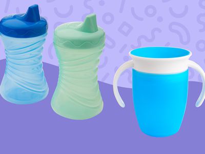 Collage of sippy cups we recommend on a purple background