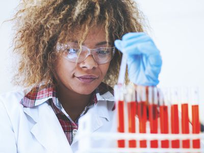 Woman in lab running a test