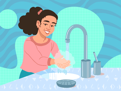 Illustration of girl washing her hands