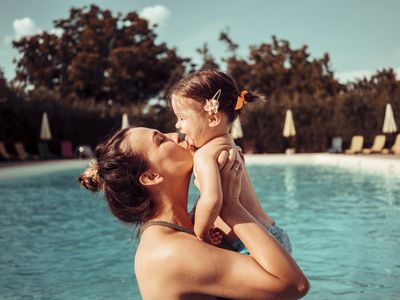 Mom and baby in a pool