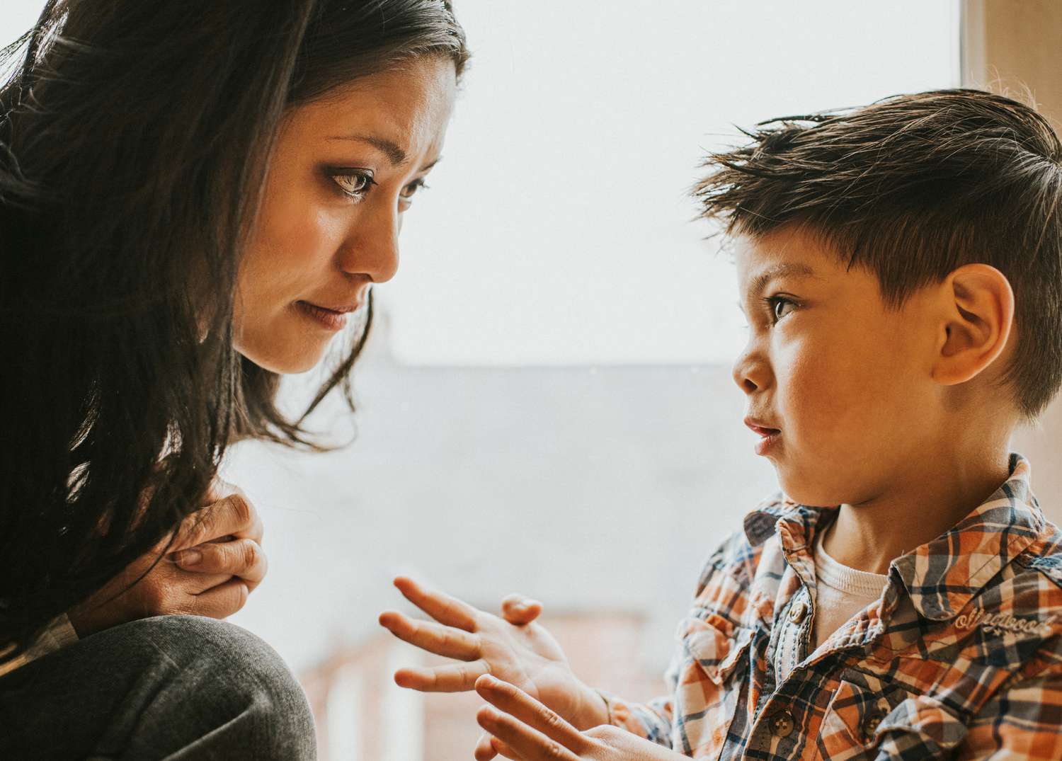 Mother and child talking