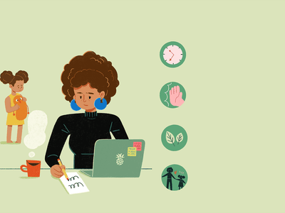 Illustration of mother working from home