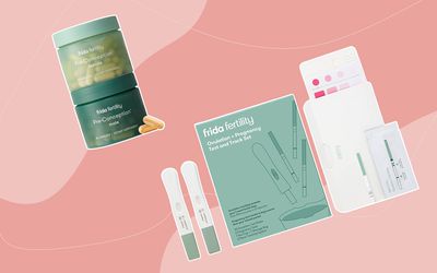 Collage of Frida fertility products we recommend on a pink background