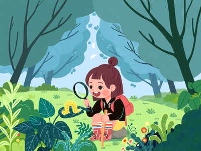 Illustration of girl in the woods