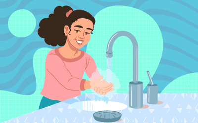 女孩洗手的插图