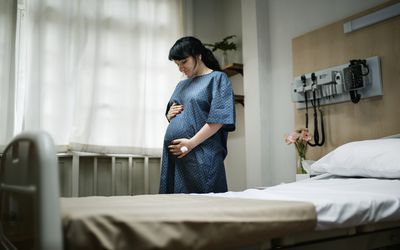 pregnant person in a birthing center room