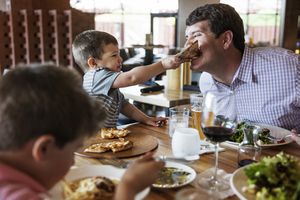 Family eating at restaurant