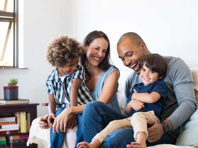 mixed race couple with children