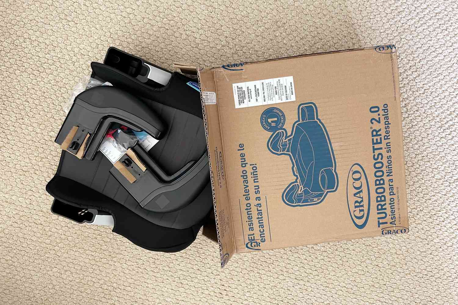 The Graco TurboBooster 2.0 Backless Booster out of the box