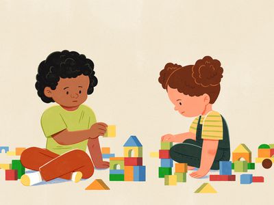 Signs of Autism in Boys and Girl (boy and girl playing with blocks)- Illustration by Jiaqi Zhou