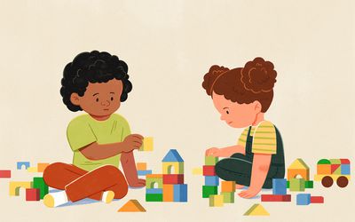 男孩和女孩的自闭症症状(男孩和女孩玩积木)-插画作者周嘉琪