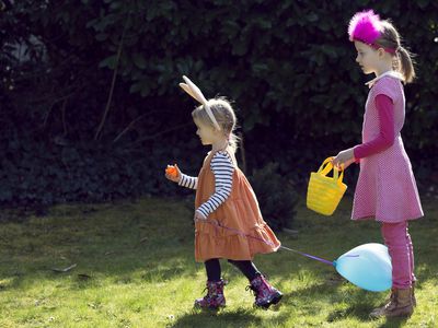 Two children on Easter egg hunt