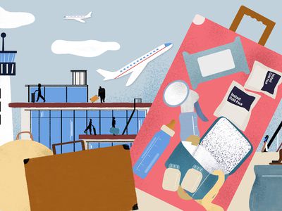 Airport with luggage that is showing different items for traveling with breastmilk or pumping (What to Know About Flying With Plane With Breast Milk)