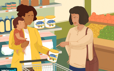 Mother at grocery store getting unsolicited post-pregnancy advice