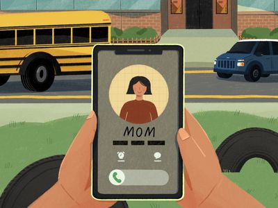 A cell phone with a call from mom coming through, with a school bus in the background