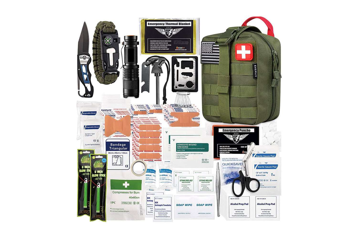 EVERLIT 250 Pieces Survival First Aid Kit IFAK EMT Molle Pouch Survival Kit Outdoor Gear Emergency Kits Trauma Bag for Camping Boat Hunting Hiking Home Car...