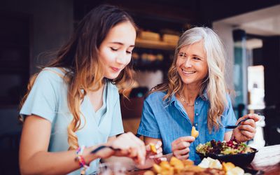 mom and daughter at the holiday table