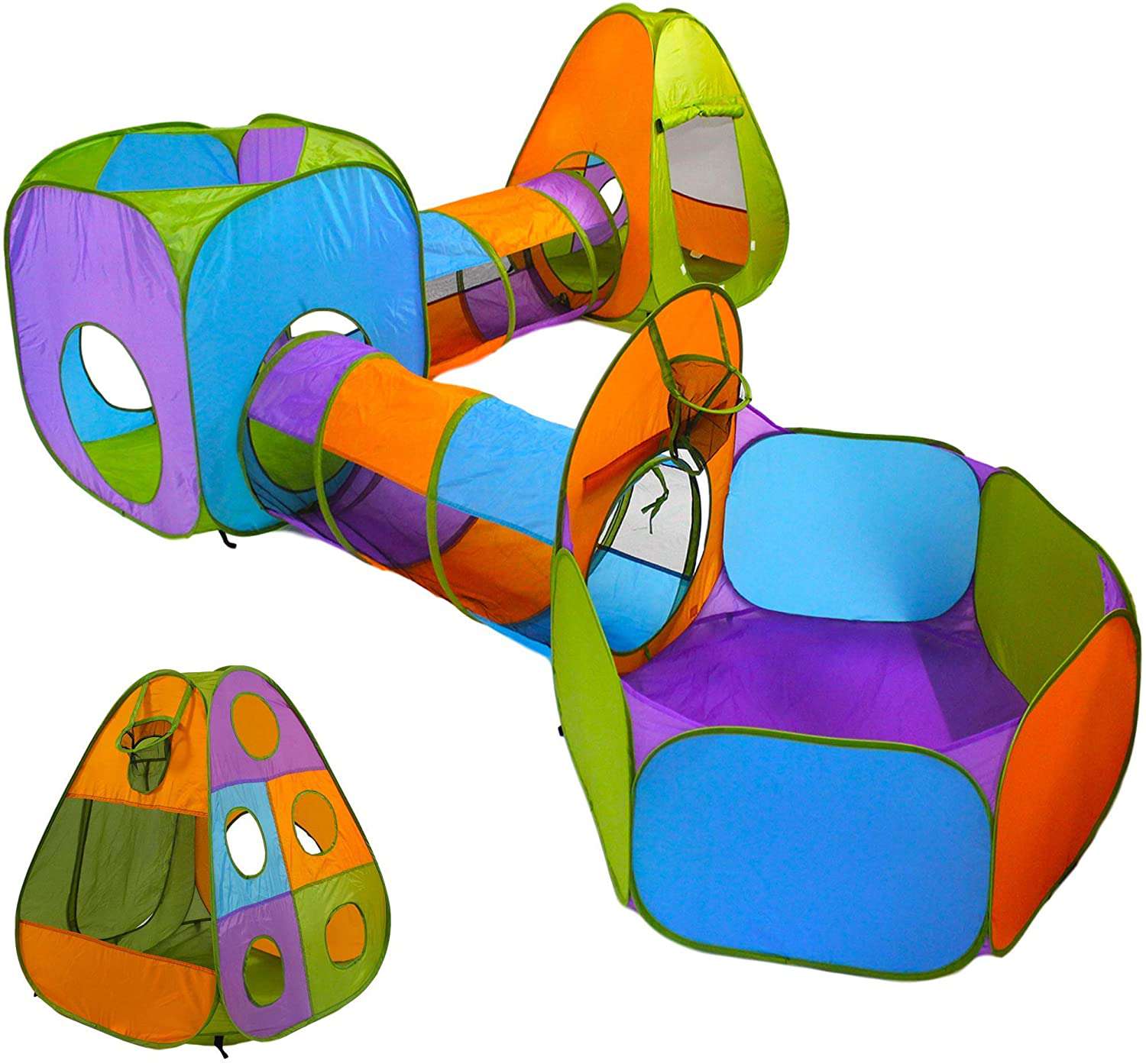 Playz儿童帐篷爬行隧道和球坑与篮球框玩具屋