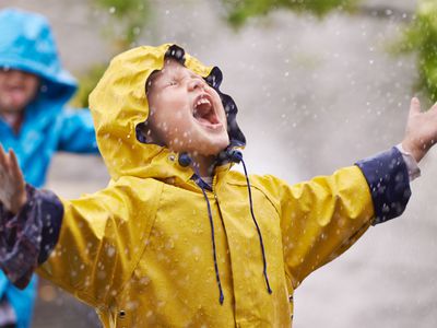 Rainy day outdoor activities - kids in raincoats