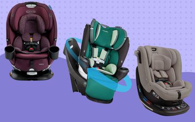 Best rotating car seats collaged against a purple background