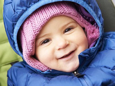 Baby in thick winter coat.