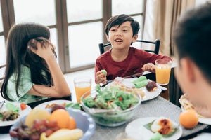 Family enjoys dinner together