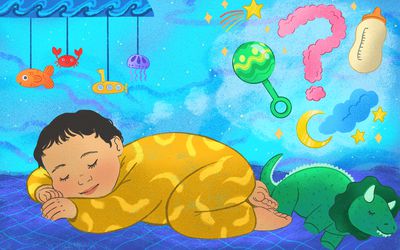 一个抱着梦幻泡泡睡觉的婴儿-插图:玛德琳·古德奈特