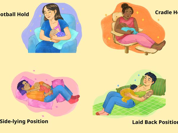 Best Positions for Breastfeeding With Back Pain: Football hold, cradle hold, side-lying position, and laid back position