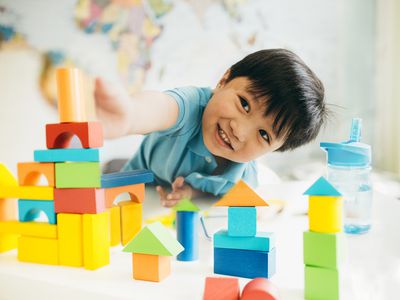 Toddler playing with blocks