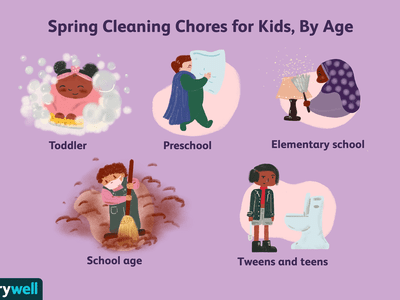 Illustration of different spring cleaning chores for different ages