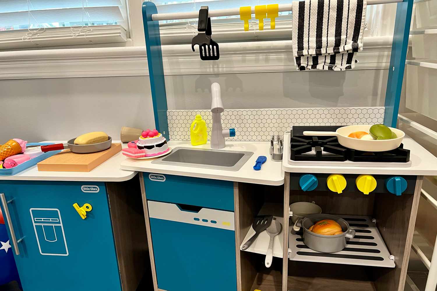 Little Tikes Real Wood Kitchen with Island being tested