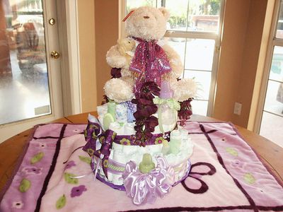 A teddy bear diaper cake made for a baby shower
