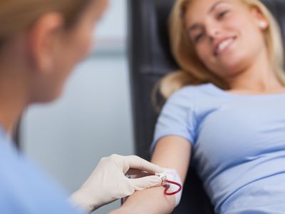 A woman donating blood
