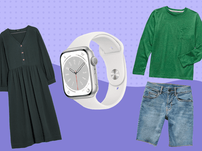 Collage of clothing and a watch from back to school deals on a purple background