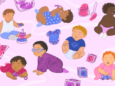 babies on pink background