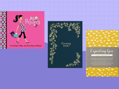 Three pregnancy journals on a purple background