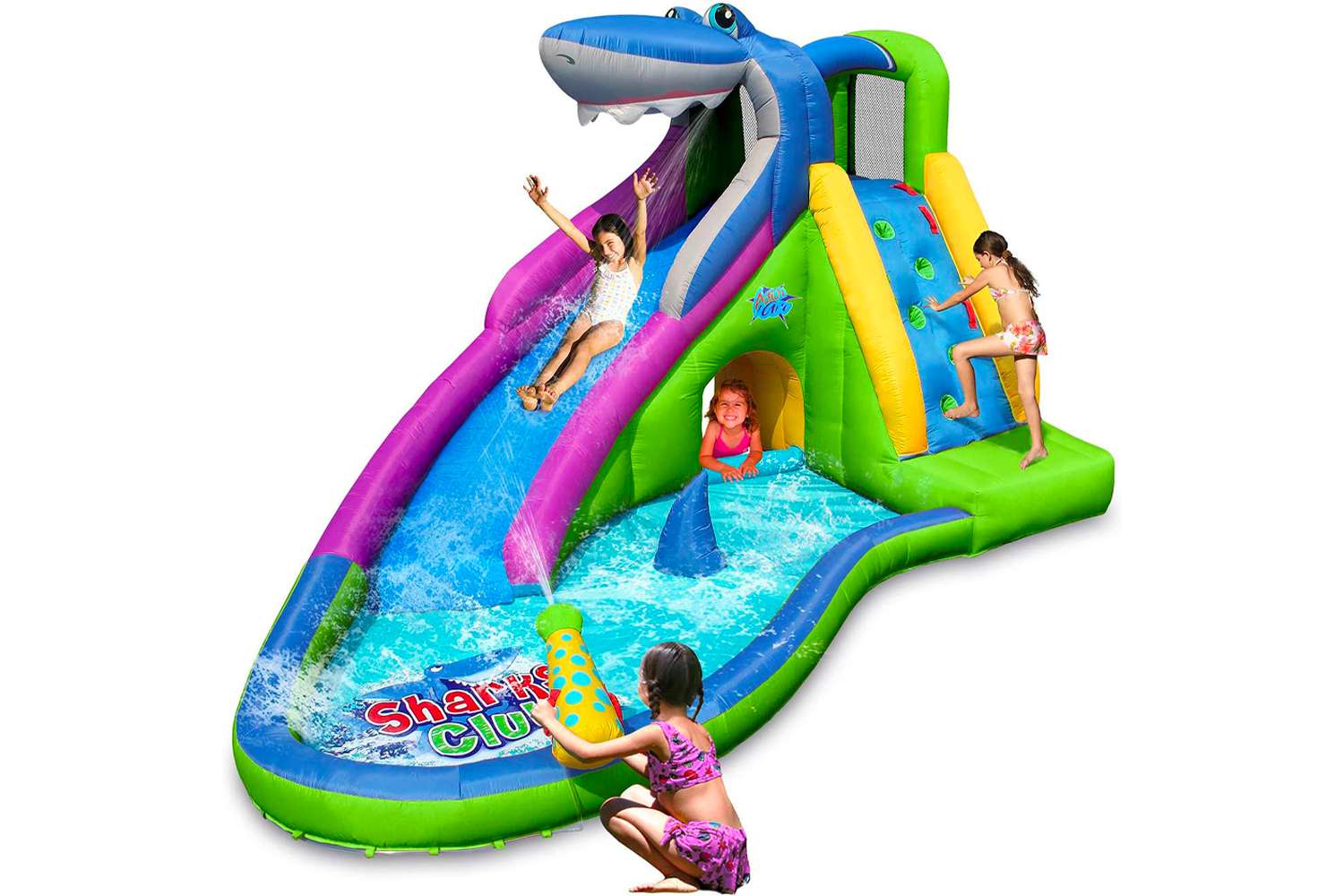 Amazon ACTION AIR Inflatable Waterslide Shark Bounce House with Slide for Wet and Dry