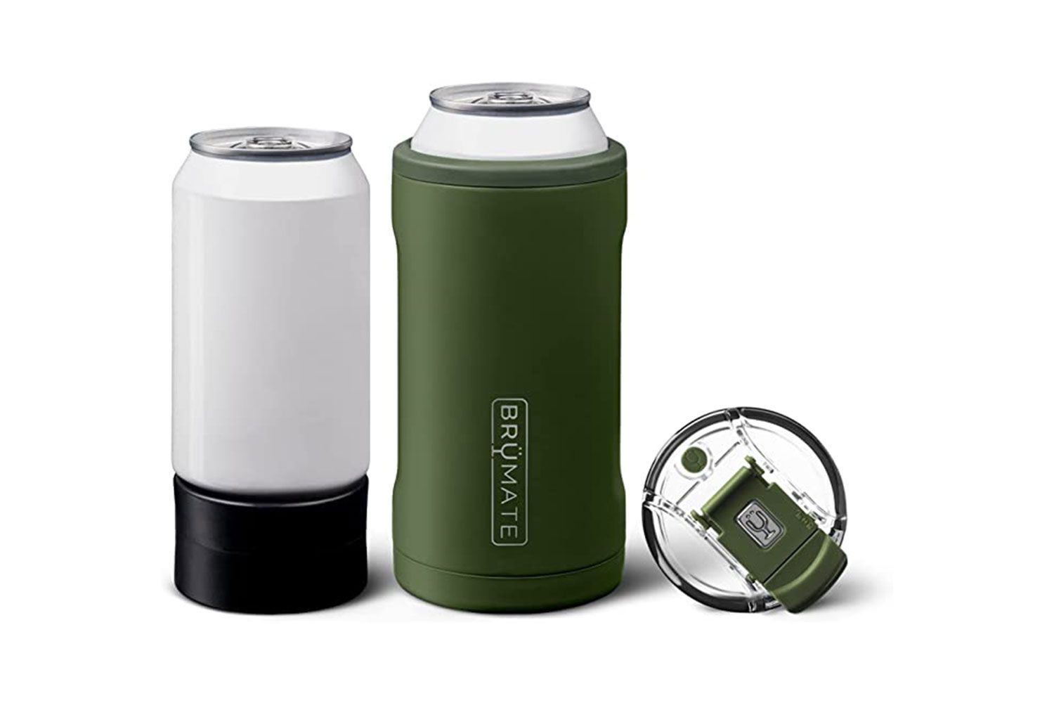 BrÃ¼Mate Hopsulator三合一隔热罐冷却器，适用于12盎司/ 16盎司罐+ 100%带盖防漏玻璃杯|可用于啤酒，苏打水和能量饮料(OD绿色)