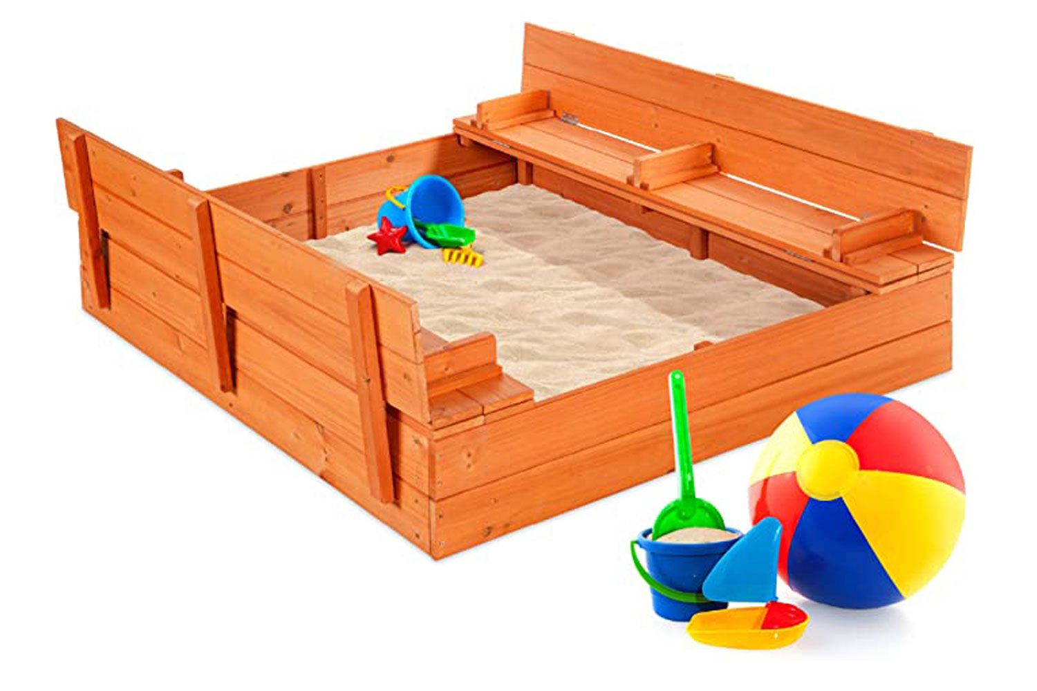 Best Choice Products Wooden Outdoor Sandbox with Foldable Bench Seats