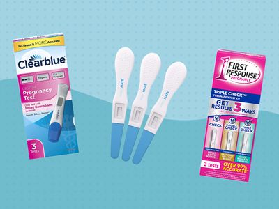 Best pregnancy tests collaged against a patterned blue background