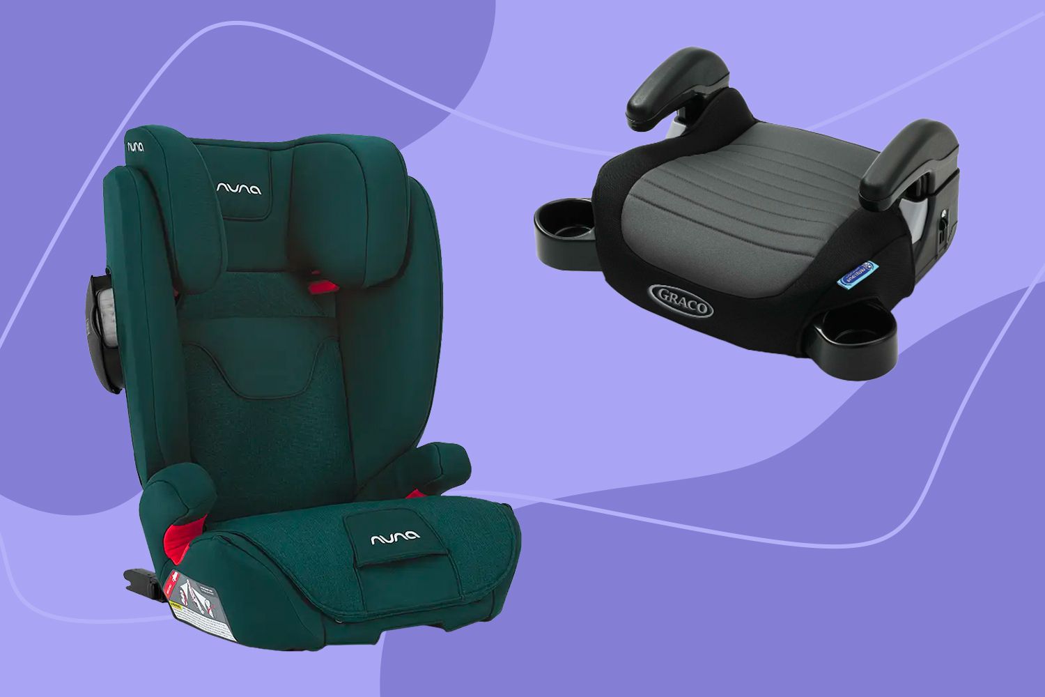 Forward-facing car seats we recommend on a purple background