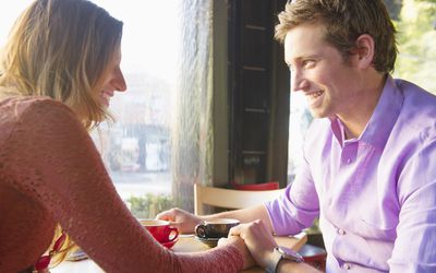 Couple having coffee in cafe