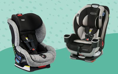 Best convertible car seats collaged against a patterned green background