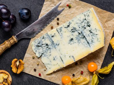 piece of blue cheese made with unpasteurized milk which could harbor listeria