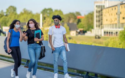 students wearing mask on campus